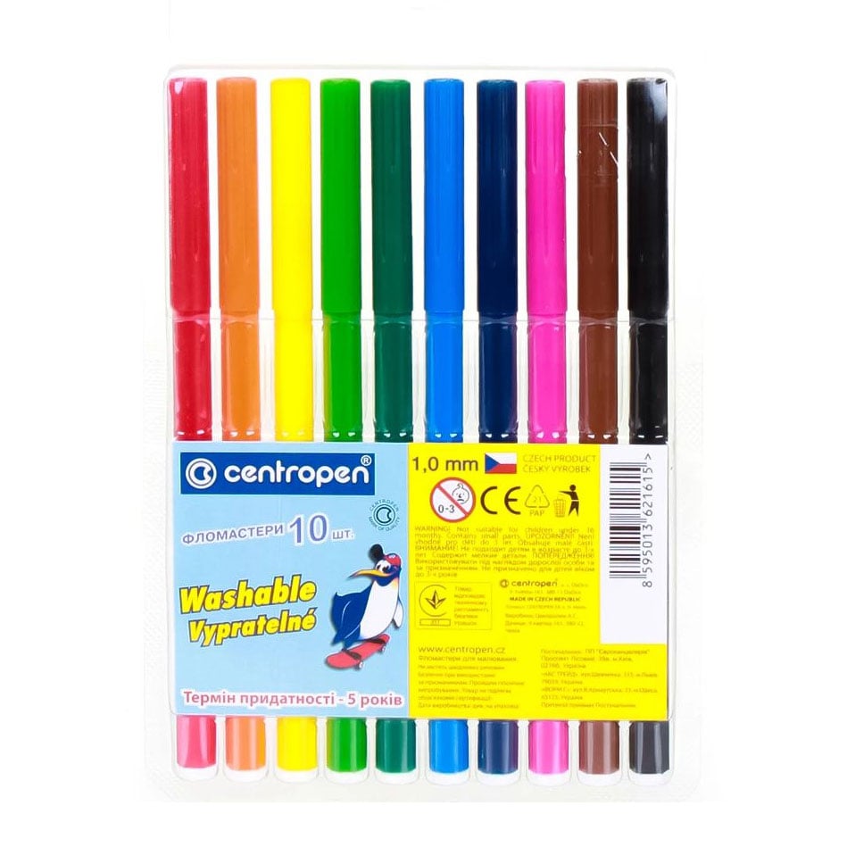 Набір кольорових фломастерів Centropen Washable, 10 кольорів (7790/10)